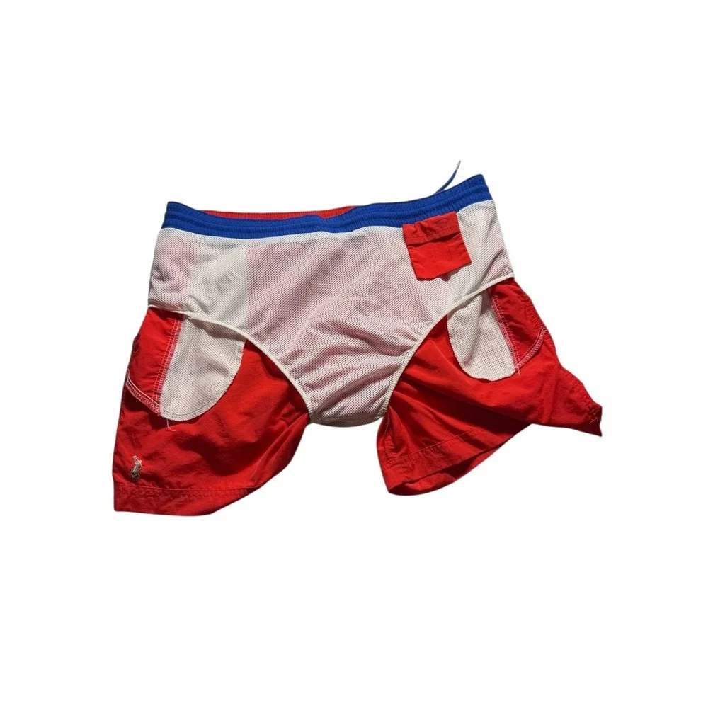 VTG Polo Ralph Lauren Swim Trunks Shorts Men's XL Red Nylon Mesh Lined 5